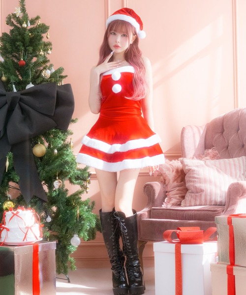 Tika（ティカ）の「サンタ コスプレ ノースリーブ ベアトップ フレア ミニ ワンピース 3点セット かわいい セクシー クリスマス コスチューム サンタコス（コスチューム/パーティーグッズ・レディース・レッド・M/L/XL）」の15枚目の写真