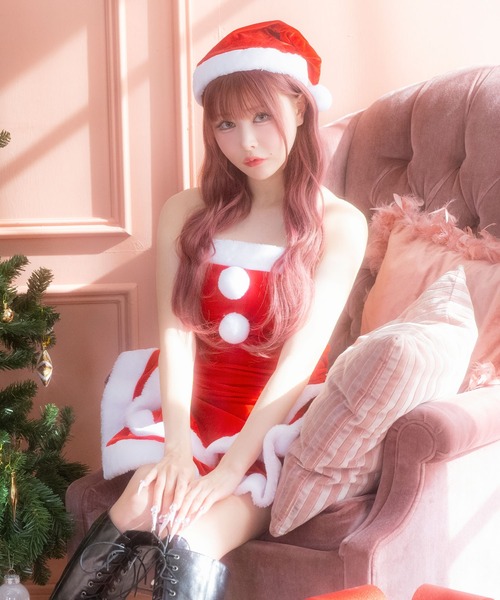 Tika（ティカ）の「サンタ コスプレ ノースリーブ ベアトップ フレア ミニ ワンピース 3点セット かわいい セクシー クリスマス コスチューム サンタコス（コスチューム/パーティーグッズ・レディース・レッド・M/L/XL）」の17枚目の写真