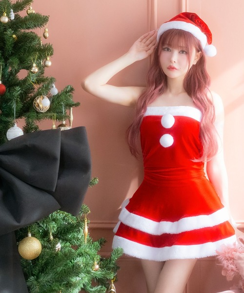 Tika（ティカ）の「サンタ コスプレ ノースリーブ ベアトップ フレア ミニ ワンピース 3点セット かわいい セクシー クリスマス コスチューム サンタコス（コスチューム/パーティーグッズ・レディース・レッド・M/L/XL）」の18枚目の写真
