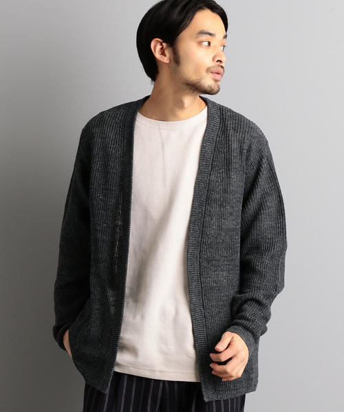 green label relaxing（グリーンレーベルリラクシング）の「NM リネン 畦 イージー カーディガン（カーディガン/ボレロ・メンズ・ネイビー/ブラウン/オリーブ/ダークグレー・S/M/L）」の17枚目の写真