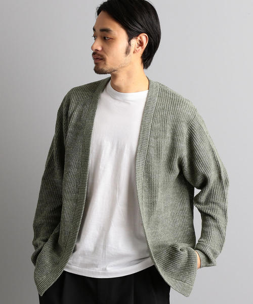 green label relaxing（グリーンレーベルリラクシング）の「NM リネン 畦 イージー カーディガン（カーディガン/ボレロ・メンズ・ネイビー/ブラウン/オリーブ/ダークグレー・S/M/L）」の15枚目の写真