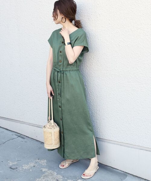 SHIPS　シャツワンピース　ロング丈　Vネック　リネン　紺色　ベトナム製 SHIPS シャツワンピース ロング丈 Vネック リネン 黒色 ベトナム