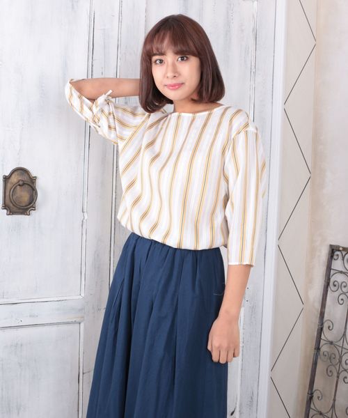 sabstreet my standard(サブストリートマイスタンダード)の「レジメンストライプブラウス(シャツ/ブラウス・レディース・ホワイト系その他/イエロー系その他・19号/15号)」の2枚目の写真