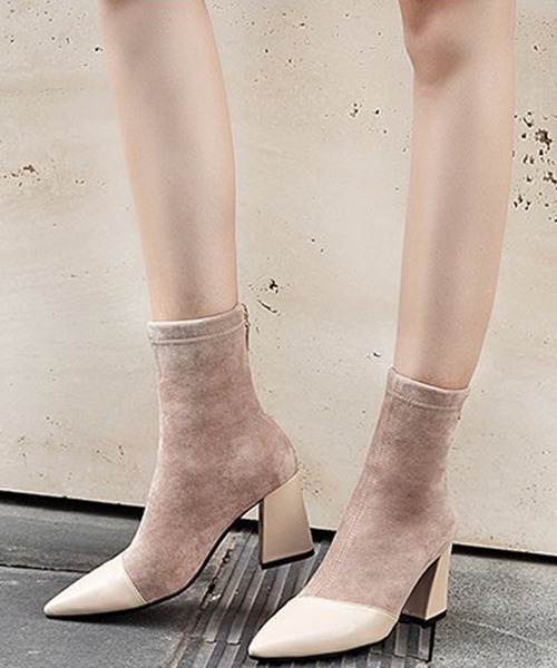 c.u.l（シーユーエル）の「【c.u.l】ストレッチブーツ スエード調 ポインテッドトゥ ショートブーツ chw637（ブーツ・レディース・ブラック/ベージュ・38/39/35/36/37）」の2枚目の写真