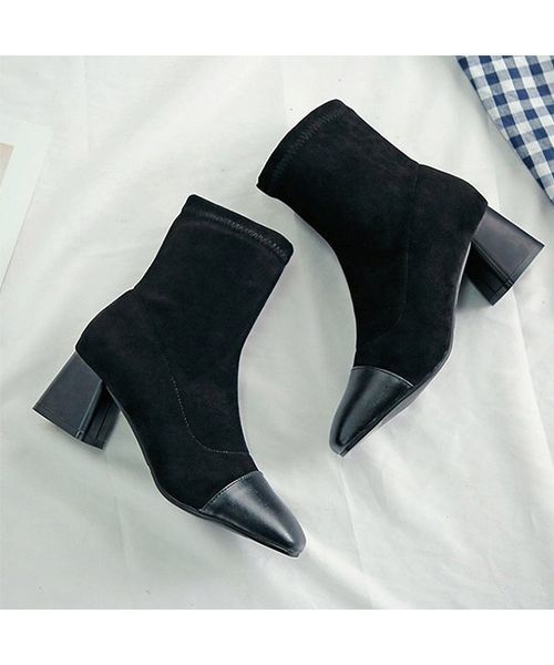 c.u.l（シーユーエル）の「【c.u.l】ストレッチブーツ スエード調 ポインテッドトゥ ショートブーツ chw637（ブーツ・レディース・ブラック/ベージュ・38/39/35/36/37）」の3枚目の写真