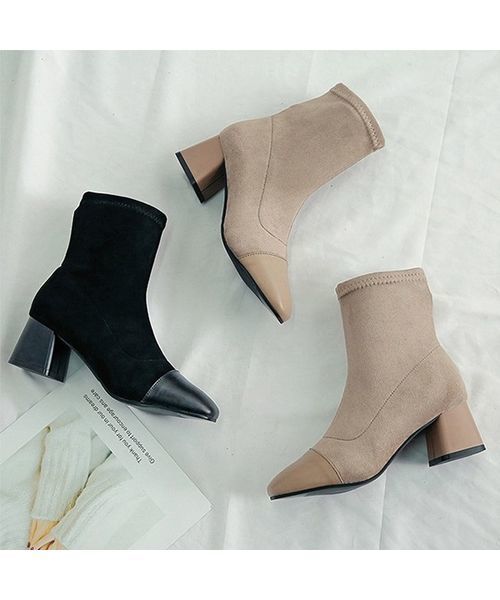 c.u.l（シーユーエル）の「【c.u.l】ストレッチブーツ スエード調 ポインテッドトゥ ショートブーツ chw637（ブーツ・レディース・ブラック/ベージュ・38/39/35/36/37）」の4枚目の写真