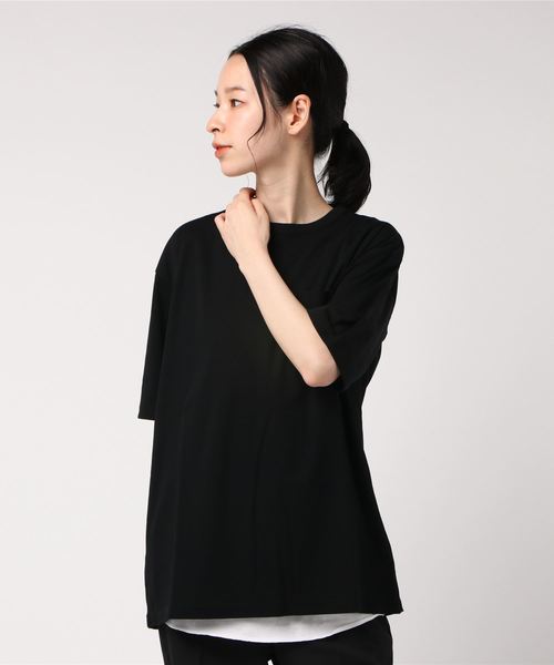 Bling Leads(ブリングリーズ)の「【Bl】:ポケット付きTシャツ タンクトップアンサンブル(Tシャツ/カットソー・レディース・ブラウン/ブラック/キャメル/ホワイト・LARGE/MEDIUM)」の1枚目の写真