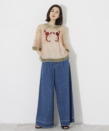 MUVEIL ブラウス ネイビー 38 MUVEIL（ミュベール）の「【MUVEIL(ミュベール)】星座刺繍