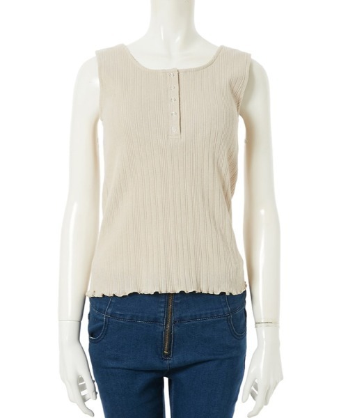 fifth（フィフス）の「ヘンリーネックカップ付きリブタンクトップ（キャミソール・レディース・ベージュ/アイボリー・MEDIUM）」の2枚目の写真