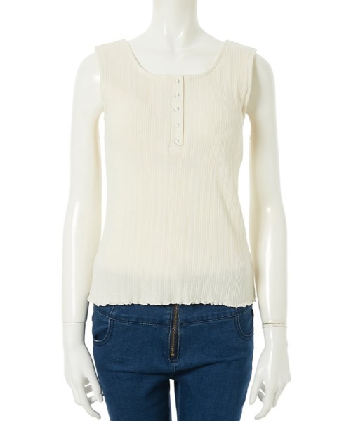 fifth（フィフス）の「ヘンリーネックカップ付きリブタンクトップ（キャミソール・レディース・ベージュ/アイボリー・MEDIUM）」の4枚目の写真