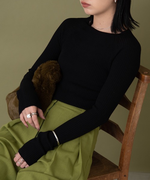 Aunt Marie's（アントマリーズ）の「ロングスリーブリブニット（ニット/セーター・レディース・アイボリー/ライトパープル/ブラック/グリーン・FREE）」の13枚目の写真