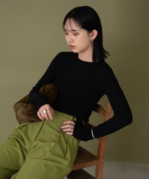 Aunt Marie's（アントマリーズ）の「ロングスリーブリブニット（ニット/セーター・レディース・アイボリー/ライトパープル/ブラック/グリーン・FREE）」の14枚目の写真