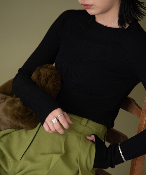 Aunt Marie's（アントマリーズ）の「ロングスリーブリブニット（ニット/セーター・レディース・アイボリー/ライトパープル/ブラック/グリーン・FREE）」の15枚目の写真