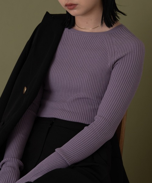 Aunt Marie's（アントマリーズ）の「ロングスリーブリブニット（ニット/セーター・レディース・アイボリー/ライトパープル/ブラック/グリーン・FREE）」の16枚目の写真