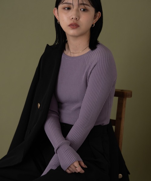 Aunt Marie's（アントマリーズ）の「ロングスリーブリブニット（ニット/セーター・レディース・アイボリー/ライトパープル/ブラック/グリーン・FREE）」の18枚目の写真