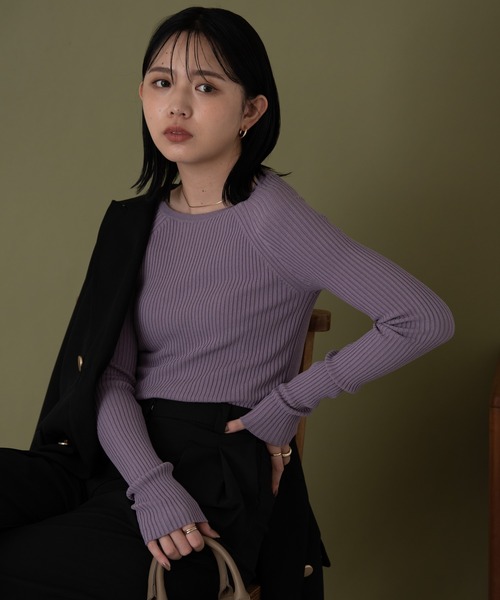 Aunt Marie's（アントマリーズ）の「ロングスリーブリブニット（ニット/セーター・レディース・アイボリー/ライトパープル/ブラック/グリーン・FREE）」の21枚目の写真