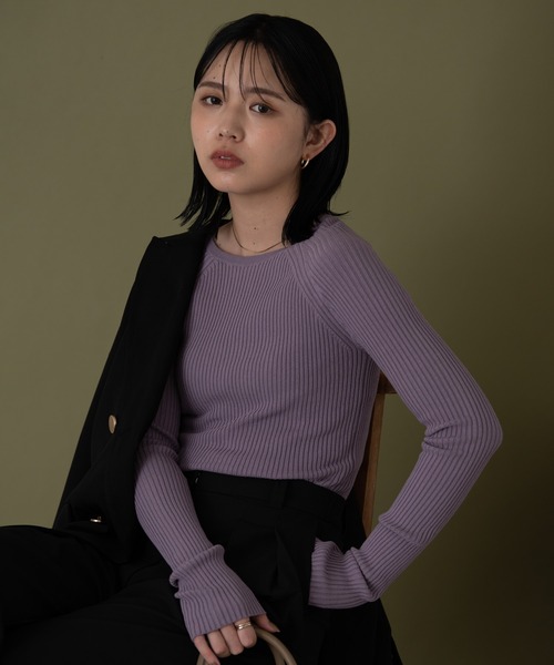 Aunt Marie's（アントマリーズ）の「ロングスリーブリブニット（ニット/セーター・レディース・アイボリー/ライトパープル/ブラック/グリーン・FREE）」の17枚目の写真