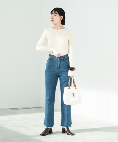 Aunt Marie's（アントマリーズ）の「ロングスリーブリブニット（ニット/セーター・レディース・アイボリー/ライトパープル/ブラック/グリーン・FREE）」の5枚目の写真