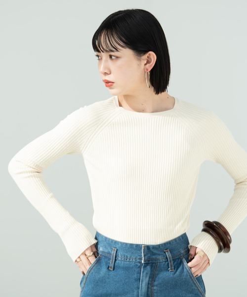 Aunt Marie's（アントマリーズ）の「ロングスリーブリブニット（ニット/セーター・レディース・アイボリー/ライトパープル/ブラック/グリーン・FREE）」の6枚目の写真