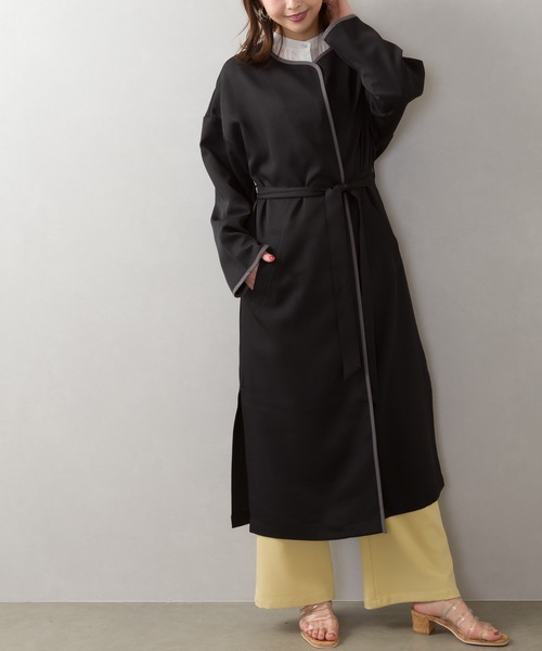 SpRay(スプレイ)の「パイピングノーカラーコート(ノーカラーコート・レディース・ブラック/ベージュ/モカ/グレイッシュベージュ・FREE)」の2枚目の写真