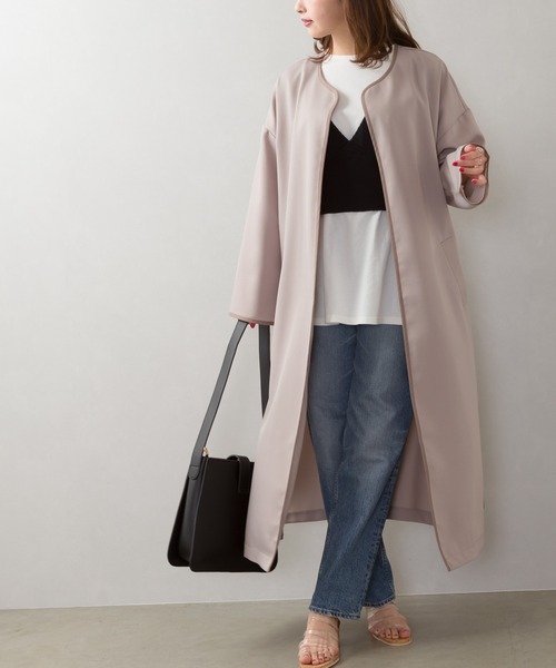 SpRay(スプレイ)の「パイピングノーカラーコート(ノーカラーコート・レディース・ブラック/ベージュ/モカ/グレイッシュベージュ・FREE)」の10枚目の写真