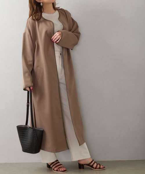 SpRay(スプレイ)の「パイピングノーカラーコート(ノーカラーコート・レディース・ブラック/ベージュ/モカ/グレイッシュベージュ・FREE)」の6枚目の写真