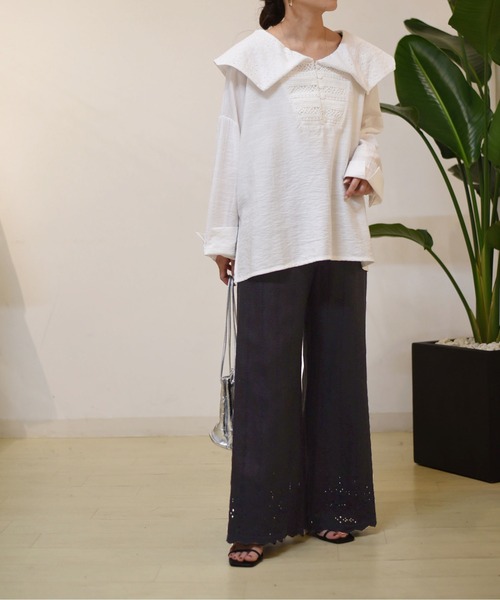 Eimee Law(エイミーロウ)の「カット刺繍リラックスパンツ(その他パンツ・レディース・ブラック/ライトベージュ・38)」の14枚目の写真