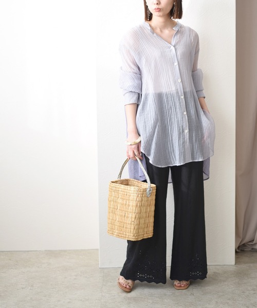 Eimee Law(エイミーロウ)の「カット刺繍リラックスパンツ(その他パンツ・レディース・ブラック/ライトベージュ・38)」の10枚目の写真