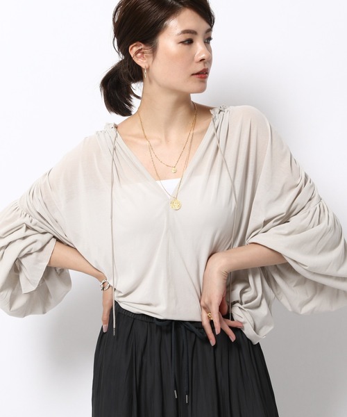 BABYLONE（バビロン）の「袖フリルチュニックブラウス【洗濯機洗い可能