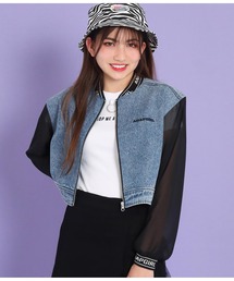 ANAP GｉRL（アナップガール）の「袖シフォンクロップドデニムブルゾン（ブルゾン・キッズ）」