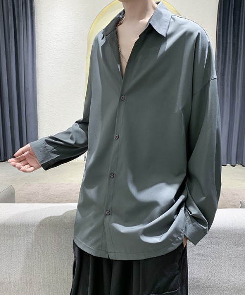 KOR（ケーオーアール）の「オーバーサイズオープンカラー長袖シャツ（シャツ/ブラウス・メンズ・ホワイト/ブラック/グレー・M/L/XL/2XL）」の15枚目の写真