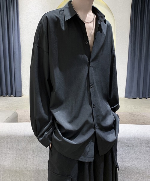 KOR（ケーオーアール）の「オーバーサイズオープンカラー長袖シャツ（シャツ/ブラウス・メンズ・ホワイト/ブラック/グレー・M/L/XL/2XL）」の19枚目の写真