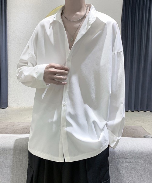 KOR（ケーオーアール）の「オーバーサイズオープンカラー長袖シャツ（シャツ/ブラウス・メンズ・ホワイト/ブラック/グレー・M/L/XL/2XL）」の14枚目の写真