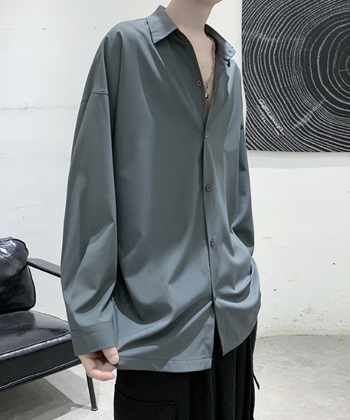 KOR（ケーオーアール）の「オーバーサイズオープンカラー長袖シャツ（シャツ/ブラウス・メンズ・ホワイト/ブラック/グレー・M/L/XL/2XL）」の10枚目の写真