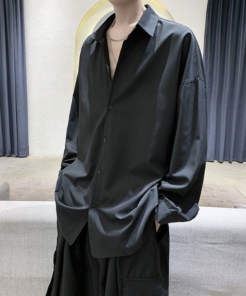 KOR（ケーオーアール）の「オーバーサイズオープンカラー長袖シャツ（シャツ/ブラウス・メンズ・ホワイト/ブラック/グレー・M/L/XL/2XL）」の18枚目の写真