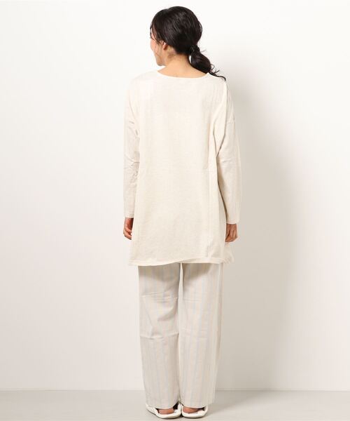 KID BLUE（キッドブルー）の「キッドブルー -21ストライプ＆天竺 -長袖チュニックパジャマ -KNQK622 -kidblue（ルームウェア/パジャマ・レディース・ピンク/アイボリー・M）」の4枚目の写真