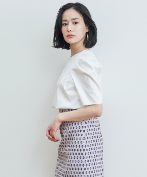 ANAYI アナイ　コットンサテンマトンスリーブブラウス　グリーン　綿 ANAYI アナイ コットンサテンマトンスリーブブラウス グリーン