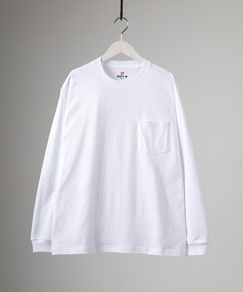 HANES(ヘインズ)の「【Hanes/ヘインズ】 BEEFY-T ポケットロングTシャツ クルーネック Tシャツ ユニセックス/無地(Tシャツ/カットソー・メンズ・ホワイト/ブラック・M/XL/L)」の4枚目の写真