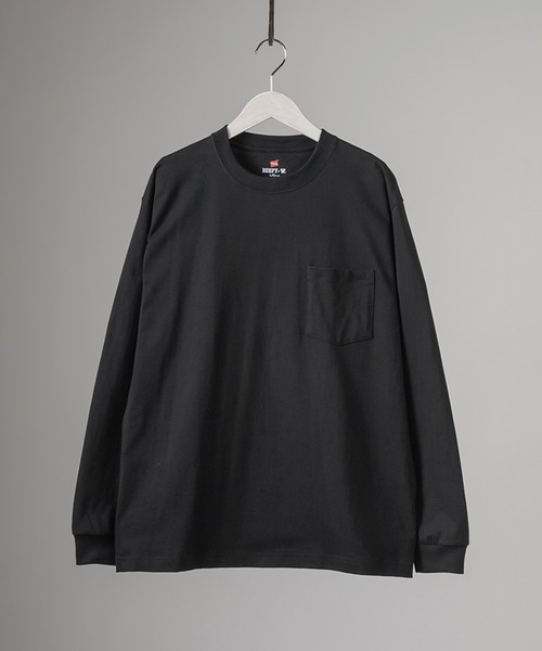 HANES(ヘインズ)の「【Hanes/ヘインズ】 BEEFY-T ポケットロングTシャツ クルーネック Tシャツ ユニセックス/無地(Tシャツ/カットソー・メンズ・ホワイト/ブラック・M/XL/L)」の3枚目の写真