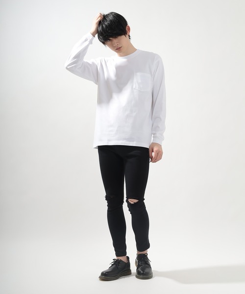 HANES(ヘインズ)の「【Hanes/ヘインズ】 BEEFY-T ポケットロングTシャツ クルーネック Tシャツ ユニセックス/無地(Tシャツ/カットソー・メンズ・ホワイト/ブラック・M/XL/L)」の10枚目の写真