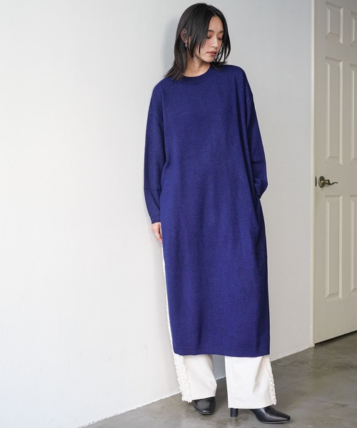 mili an deni（ミリアンデニ）の「クルーネックサイドスリットニットロングワンピース（ワンピース・レディース・ライトグレー/アイボリー/ベージュ/ブラック/ブルー/チャコールグレー/グリーン/パープル/ネイビー・L/M）」の7枚目の写真