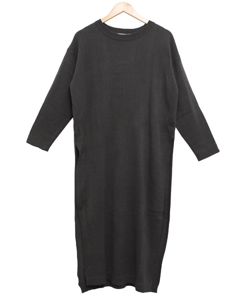 mili an deni（ミリアンデニ）の「クルーネックサイドスリットニットロングワンピース（ワンピース・レディース・ライトグレー/アイボリー/ベージュ/ブラック/ブルー/チャコールグレー/グリーン/パープル/ネイビー・L/M）」の14枚目の写真