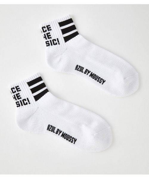 AZUL by moussy(アズールバイマウジー)の「MESSAGE & LINE CREW SOCKS/メッセージアンドラインクルーソックス(ソックス/靴下・メンズ・ホワイト/ブラック・FREE)」の2枚目の写真
