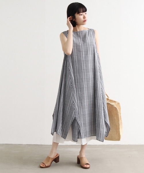 Yuni ユニ の コットン シルク Check Layered ワンピース ワンピース Wear