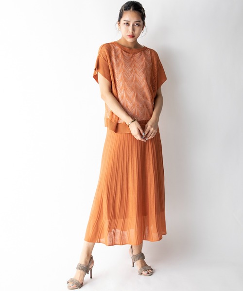 MILLION CARATS（ミリオンカラッツ）の「【STYLE４】シアーニットロングスカート（スカート・レディース・オフホワイト/オレンジ・FREE）」の14枚目の写真