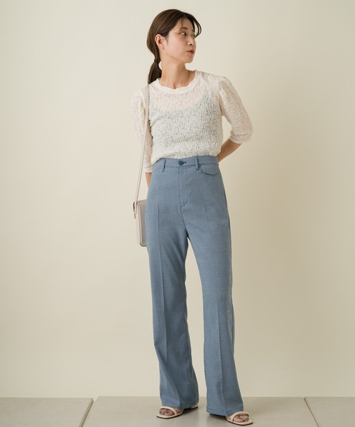 Kastane(カスタネ)の「カラーチェックフレアスラックスパンツ(スラックス・レディース・アイボリー/グリーン/ブルー/オレンジ・1/2)」の12枚目の写真