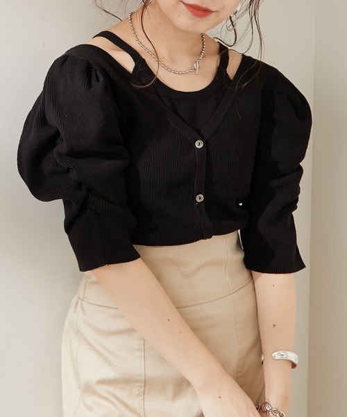 Chico(チコ)の「パワショル2wayニット+アメスリタンクSET(ニット/セーター・レディース・ブラック/ブラウン/アイボリー・FREE)」の2枚目の写真