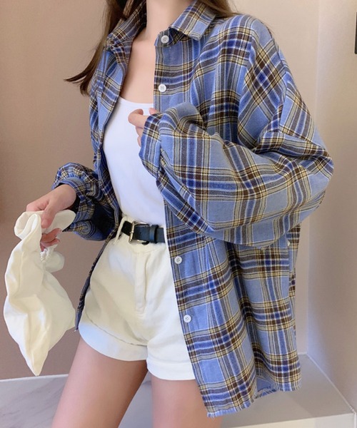 meJane(ミージェーン)の「ゆるシルエットチェックシャツ【ZOZOTOWN限定】(シャツ/ブラウス・レディース・ブルー/ピンク・FREE)」の1枚目の写真