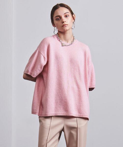 UNITED ARROWS(ユナイテッドアローズ)の「<UNITED ARROWS>ショートスリーブ ニット G(ニット/セーター・レディース・ブラック/ライトピンク・FREE)」の1枚目の写真