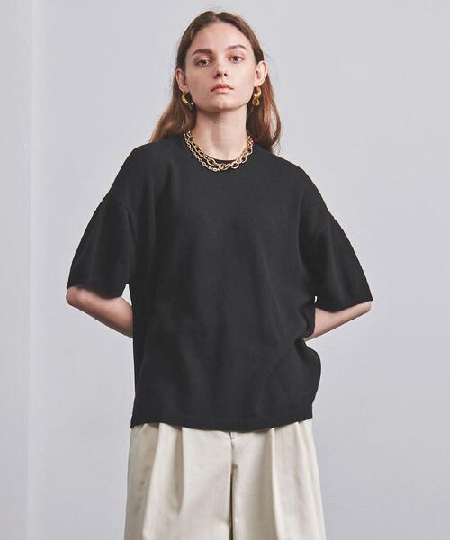 UNITED ARROWS(ユナイテッドアローズ)の「<UNITED ARROWS>ショートスリーブ ニット G(ニット/セーター・レディース・ブラック/ライトピンク・FREE)」の2枚目の写真